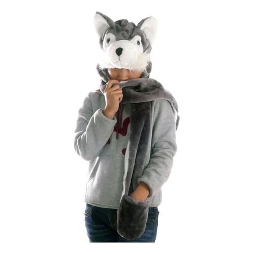 touca cachecol de pelúcia bichos bichinho vários modelos lobo onça panda tigre e outros