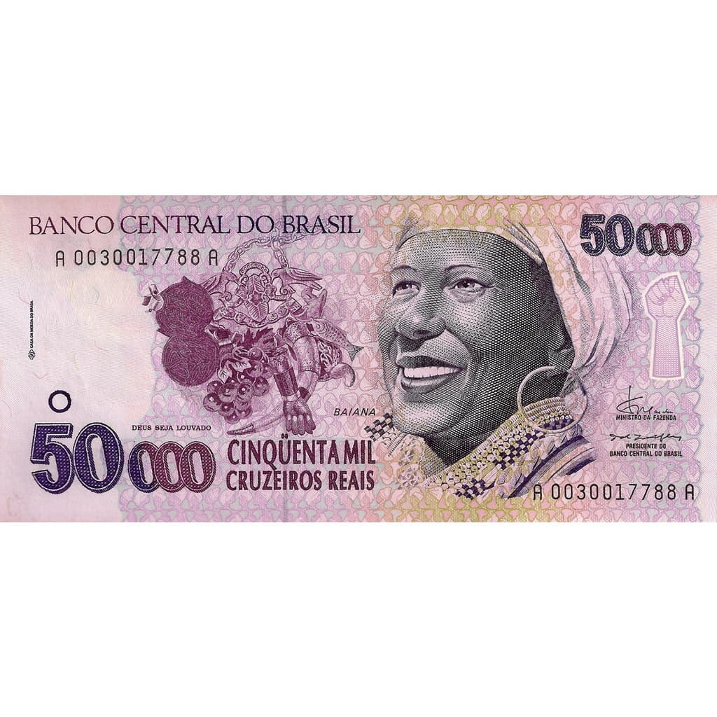 Cédula Baiana C-240 de 50.000 Cruzeiros Reais (Reprodução)