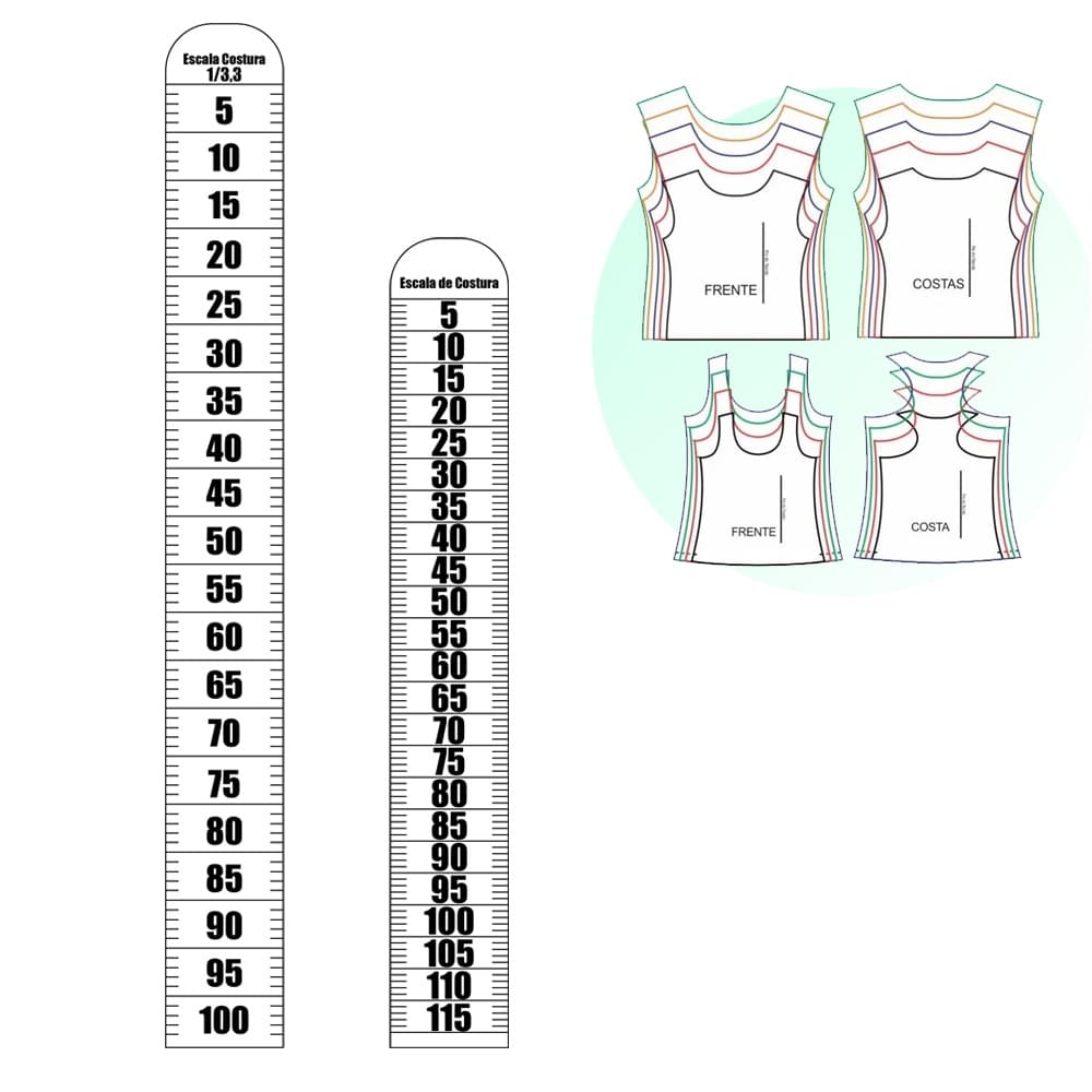 KIT REGUAS CORTE ESCALA DE COSTURA 1/3,3 E 1/2 ACRÍLICO