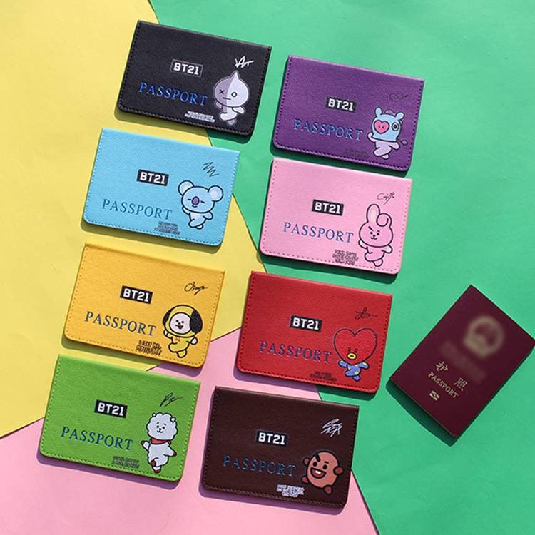 BTS BT21 Porta Passaporte De Couro