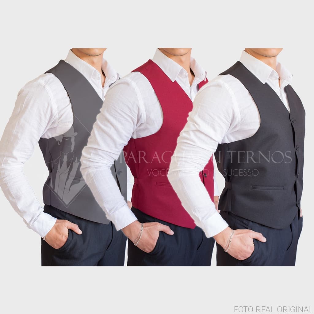 Super Kit 3 Coletes Social Slim Oxford Com Regulagem - Bordo / Preto / Chumbo / Royal / Marinho + Promoção de Atacado