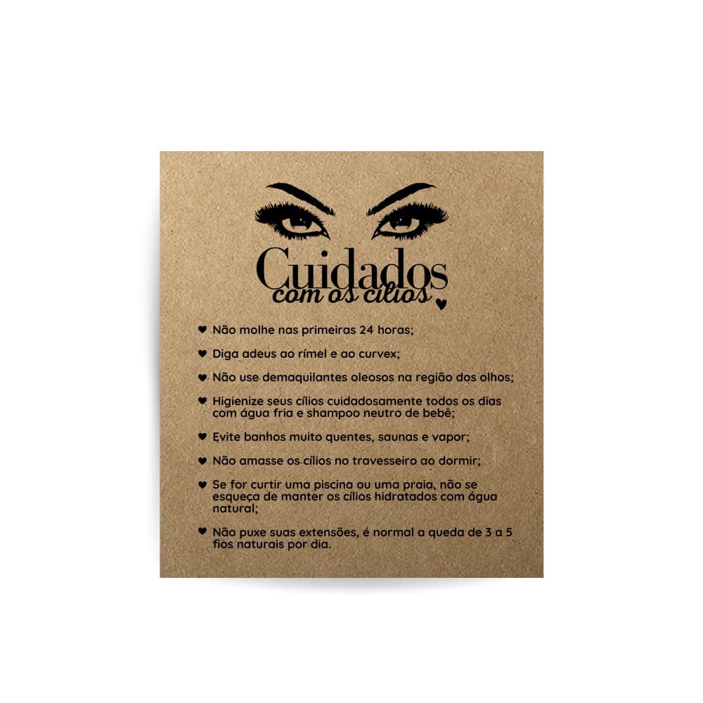 50 Cartões Cuidados Extensão De Cílios Designer Kraft