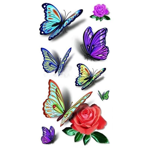 Cartela Tatuagem Temporária Fake Resistente a Água Flor Borboleta 13x7cm