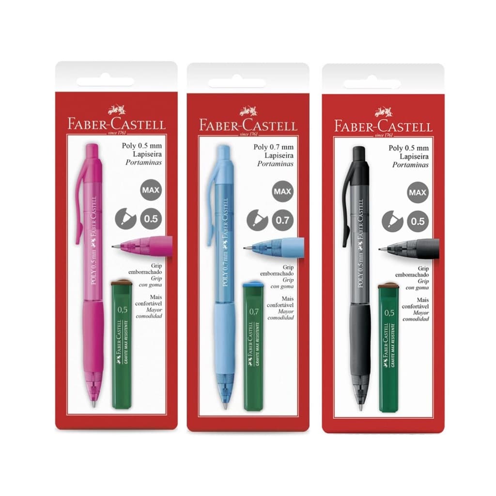 Lapiseira Poly 0.5mm / 0.7mm e 0.9mm + grafite Faber Castell