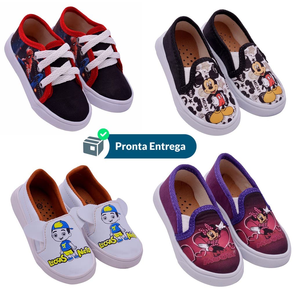 Tênis Infantil Personagem Mickey Mouse Minnie Homem Aranha Luccas Neto Dia Das Crianças