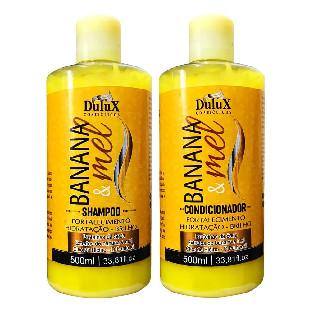 Kit Shampoo e Condicionador Banana e Mel 500ml Crescimento e Queda