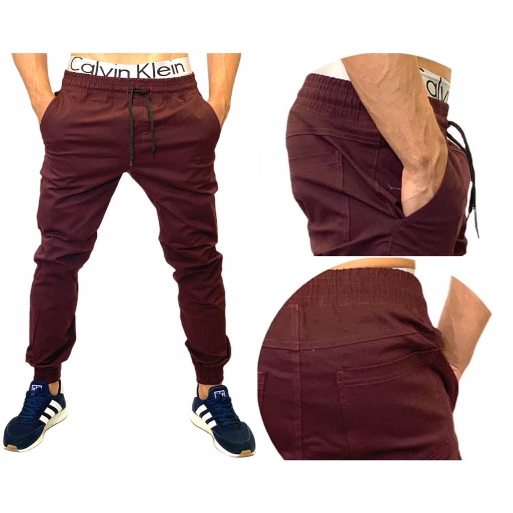 Calça Jogger Masculina - Cores Básicas e Camufladas - Lisas e Rasgadas - Bordô