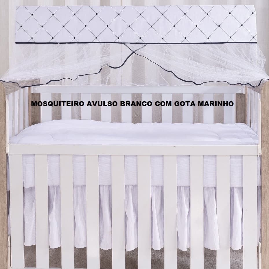 Mosquiteiro Avulso Para Berço Americano Branco Bordado Com Gotas Marinho