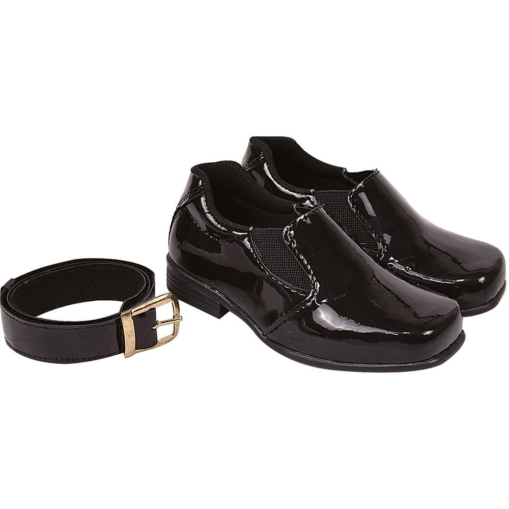 Sapato Social Infantil Menino Elástico Preto Verniz com Cinto