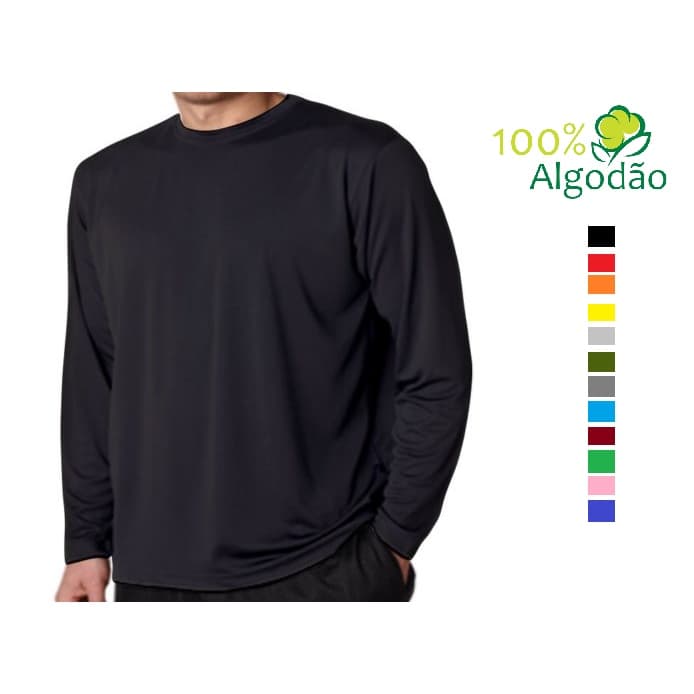 Blusa Manga Longa Camiseta Comprida 100% Algodão Camisa Masculina