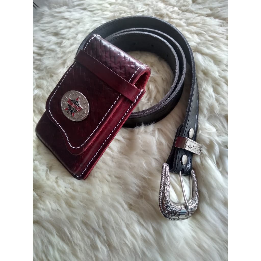 Cinto Country De Couro + Capinha Para Celular A Pronta Entrega