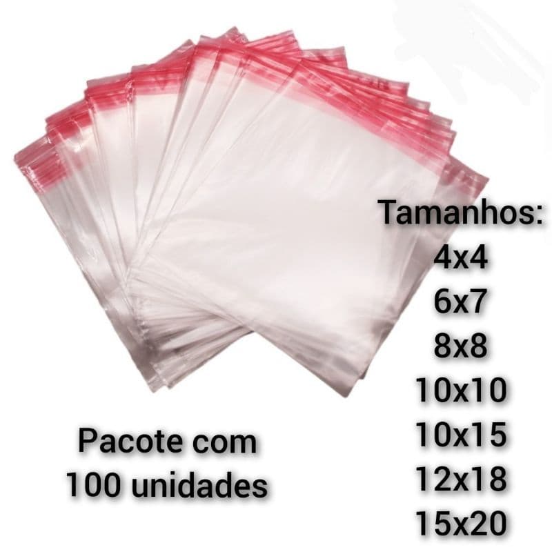 100 Unidades Saco transparente Adesivado para Alimentos / Bijuterias / Roupas / Envios e Outros
