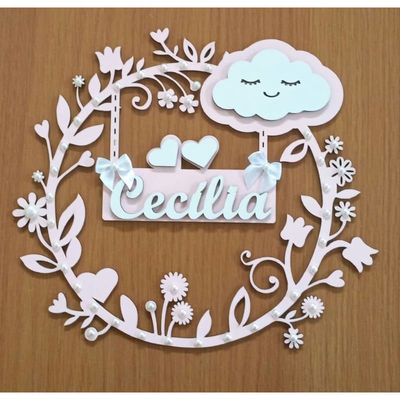 Guirlanda Nuvem chuva de amor 30cm personalizada