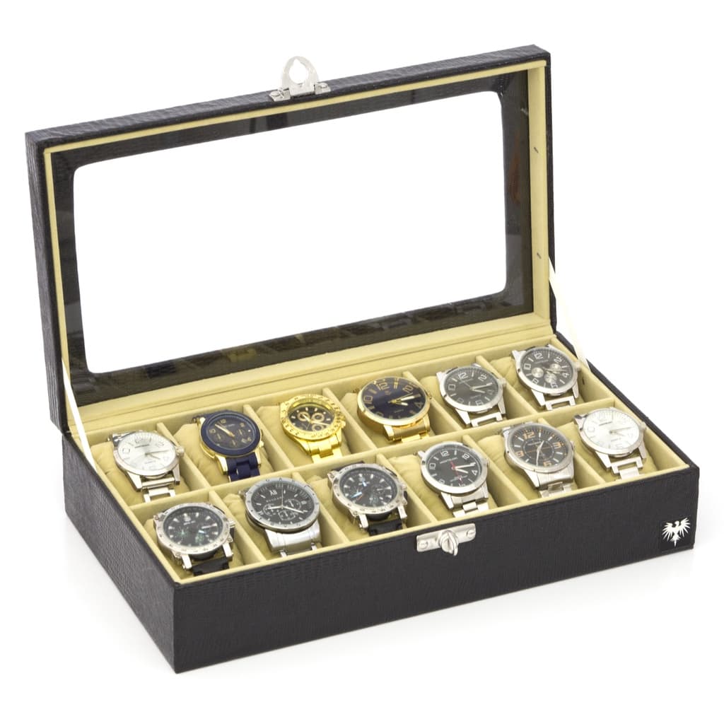 Estojo Porta Relógio Couro Ecológico 12 Nichos