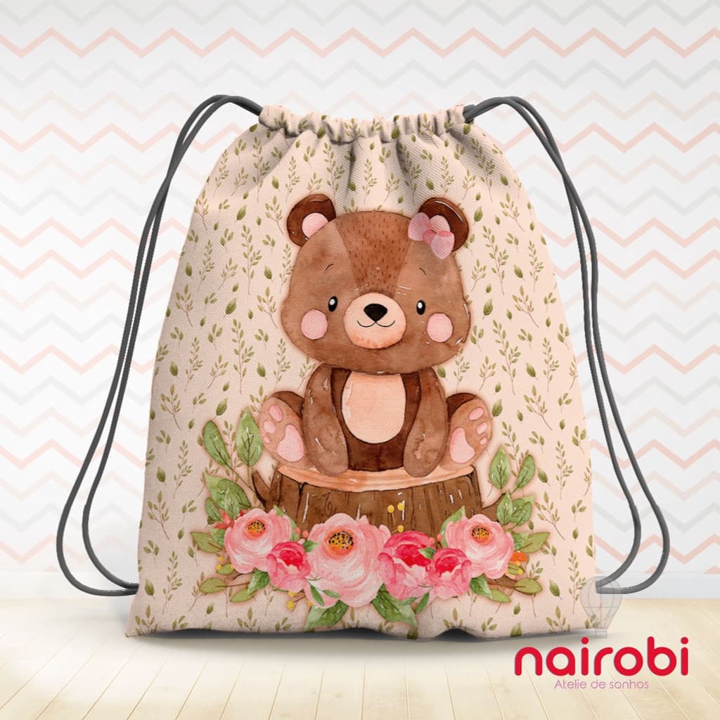 Mochila Saco Personalizada Bosque Encantado Aquarela  19x28cm | Kits 5, 10, 15 e 20 Unidades