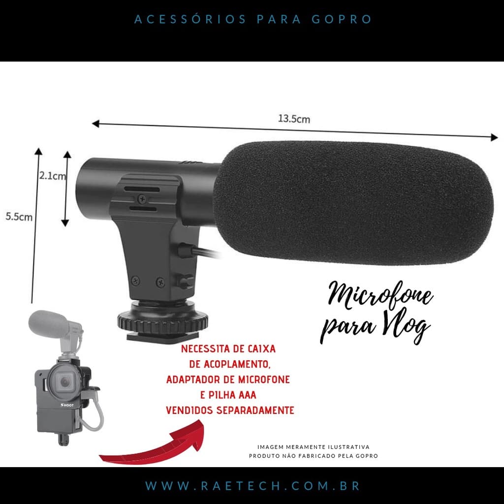 Microfone Para Câmeras Vlog GoPro