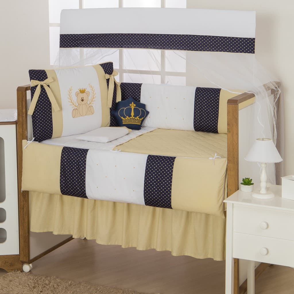 Kit Protetor de Berço Ursinho Bebê 11 Peças Menina e Menino Com Saia