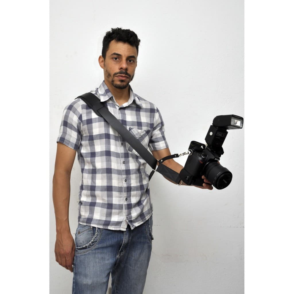 Alça Lateral para Camera Fotográfica em Couro Legítimo com ombreira confortável Dslr slr Nikon Canon