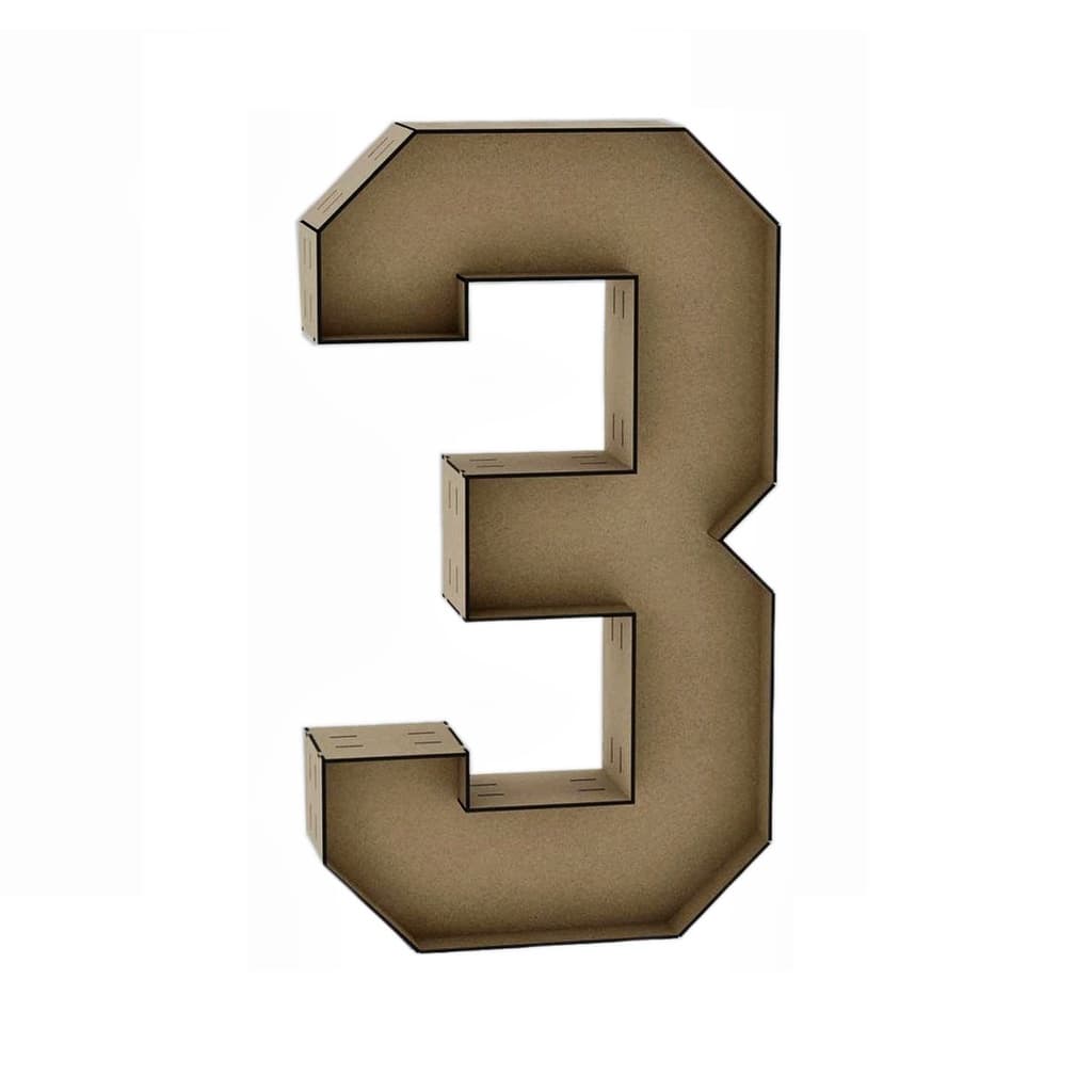 Letra Caixa Número 3 30cm MDF Decoração Festa Nome Palavra