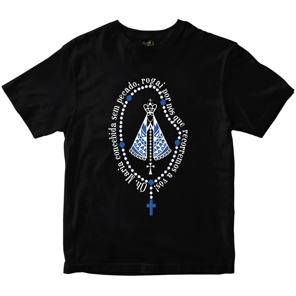 Camiseta Nossa Senhora Maria Concebida sem pecado preto Rainha do Brasil