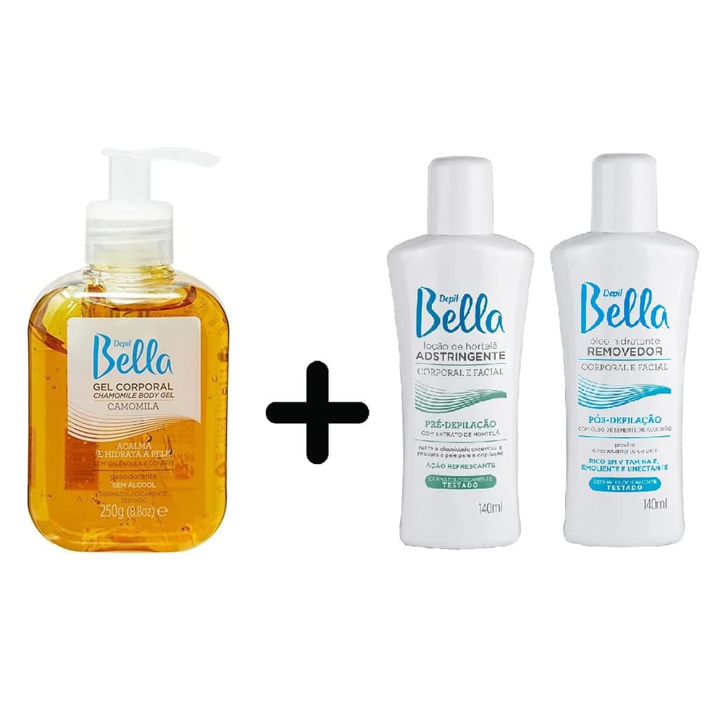 Kit Pré e Pós Gel Camomila + Óleo + Loção Depil Bella Loção Pré  Óleo Pós Gel Pós Calmante