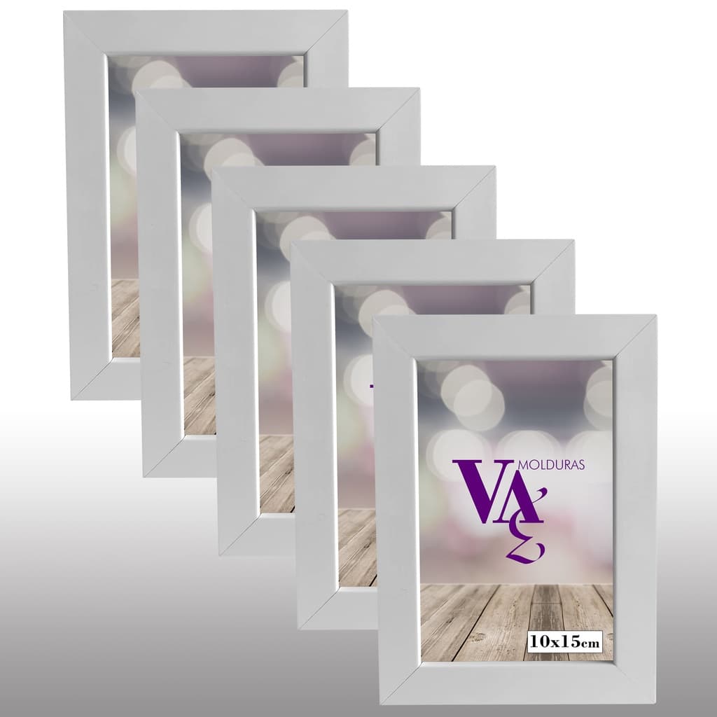 Kit 5 Porta Retrato 10x15 Branco com Vidro Mesa
