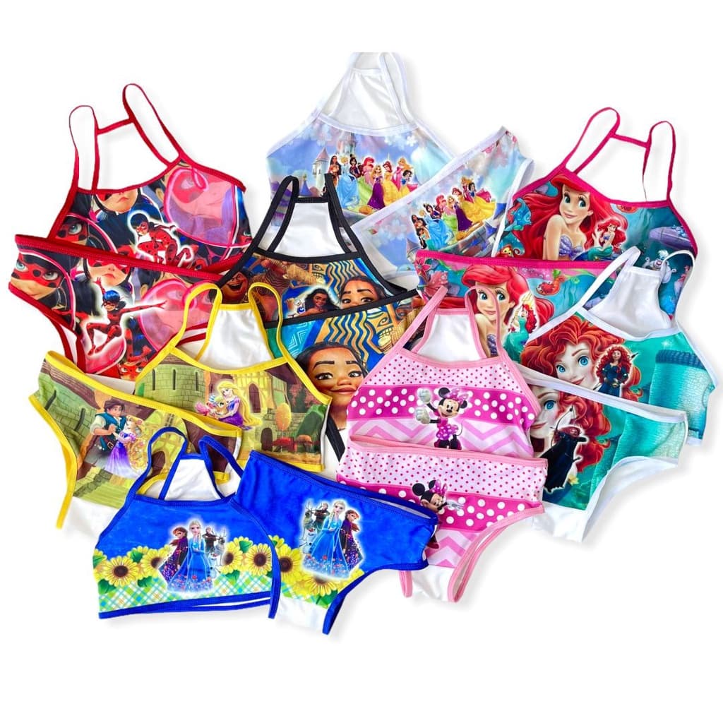 Kit 3 Conjuntos Infantil Sublimado  Calcinha E Top