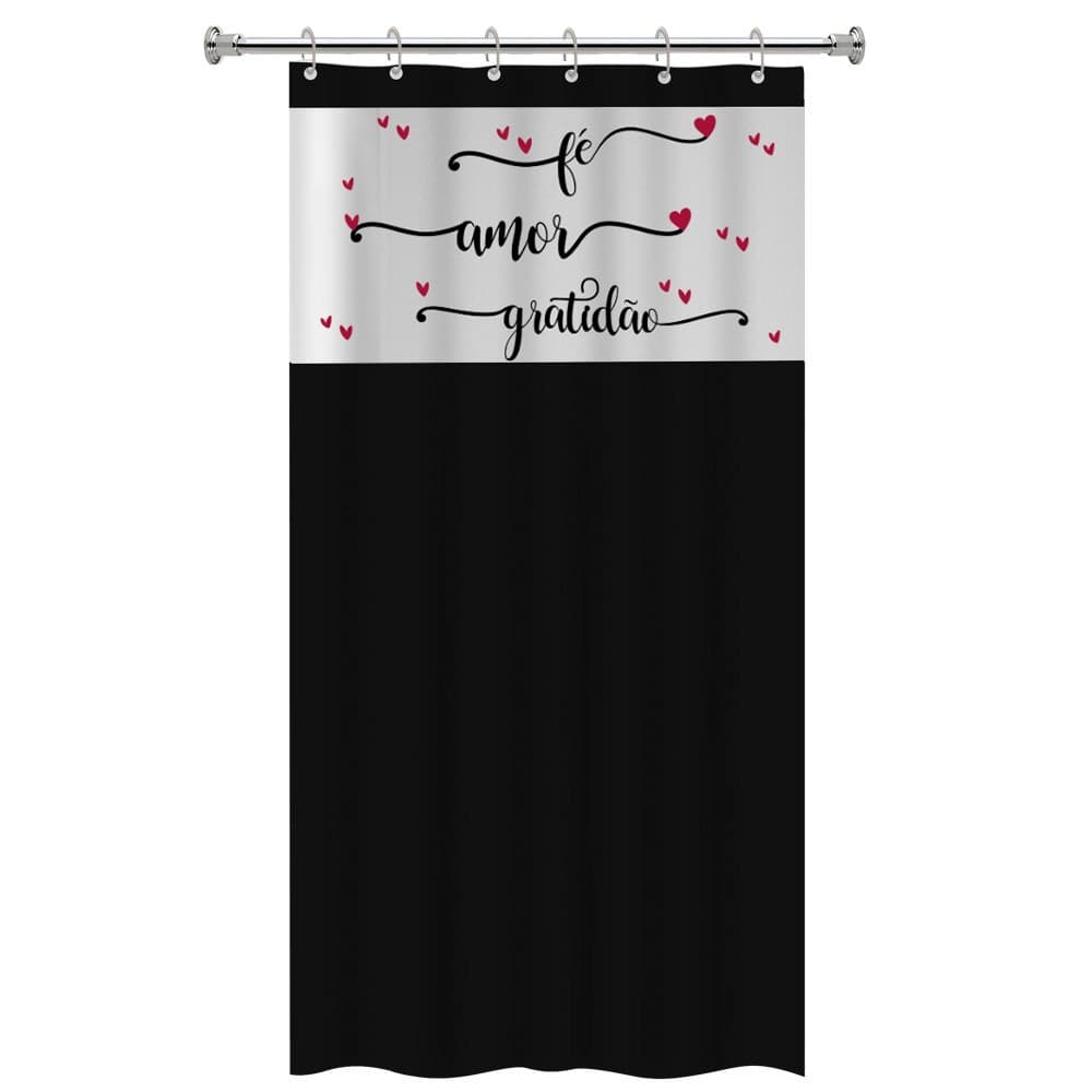 Cortina de Box Com Visor Estampado Fé Amor Gratidão Antimofo 100%Pvc