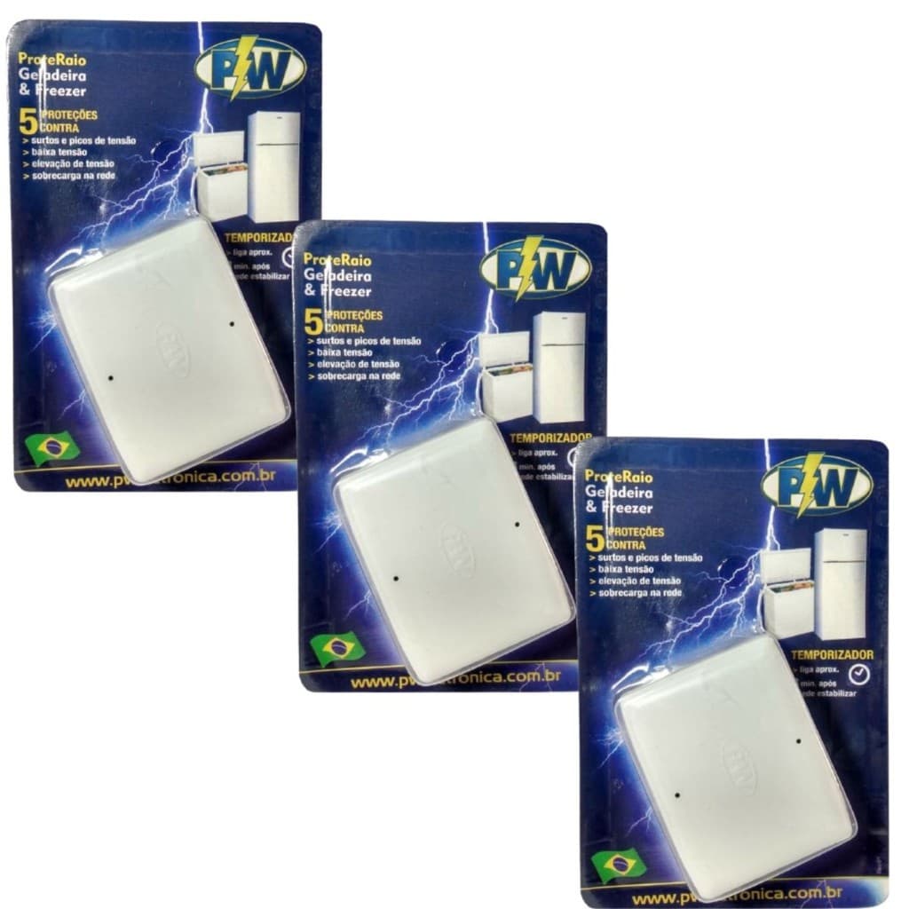 KIT com 3 Protetores Elétricos ProteRaio Geladeira e Freezer - Protege contra raios e surtos