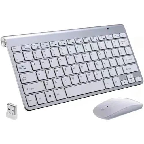 Kit Teclado e Mouse Sem Fio Adaptador Usb 2.4ghz Wireless Pc Prata Branco