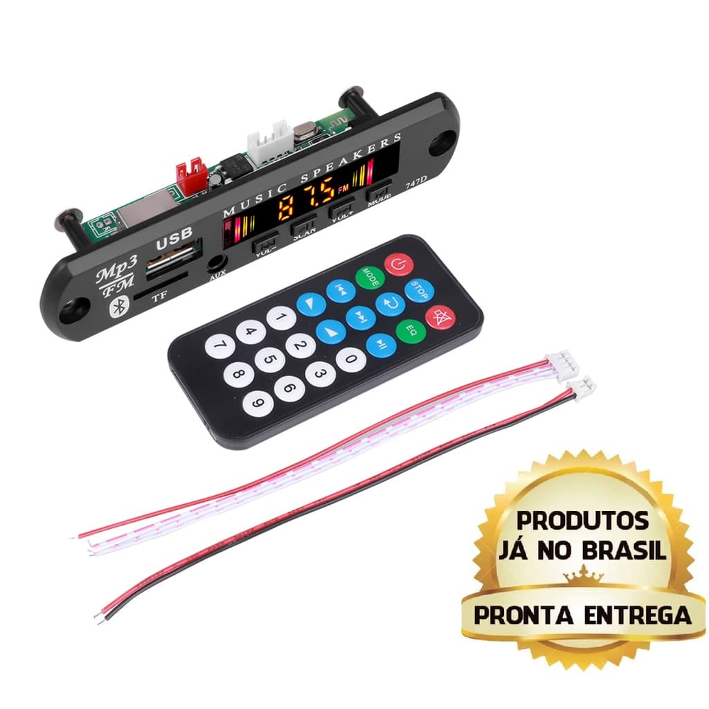 Placa decodificador de áudio 12v mp3 Bluetooth auxiliar usb radio FM cartão de memoria