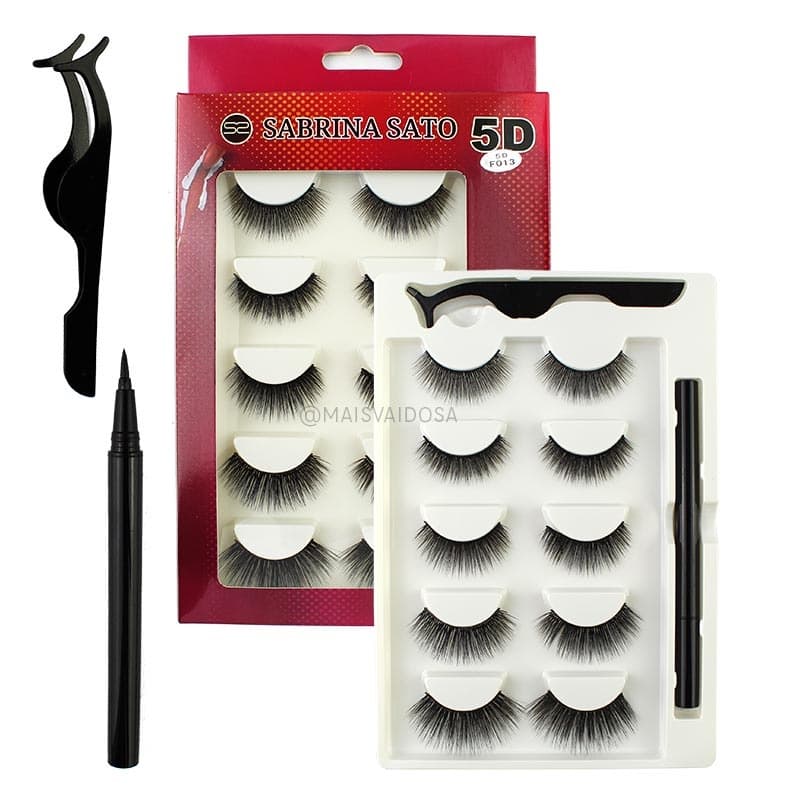 Kit Cartela C/ 5 Pares Cílios Magnetico + Aplicadores 5D Sabrina Sato