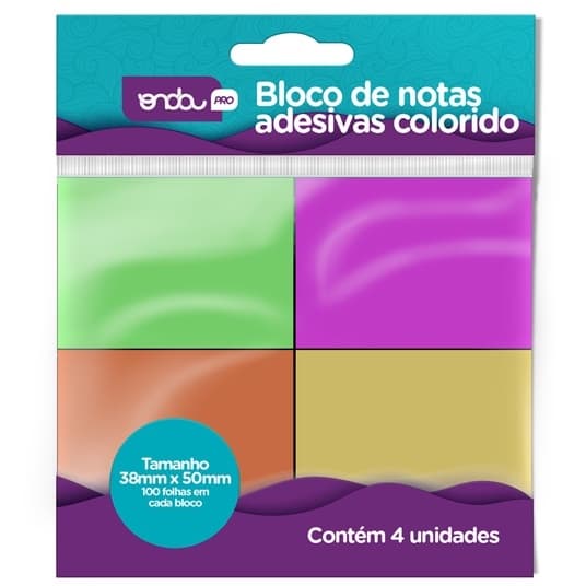 Bloco Adesivo Neon Pastel Colorido C/100fls 38x50 4 Blocos Auto Adesivo Com 100folhas