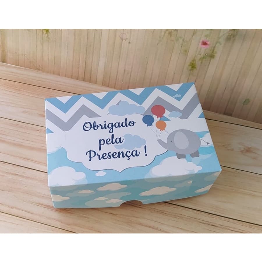 10 Caixa 6doces Lembrança Maternidade Elefantinho Azul e Cinza