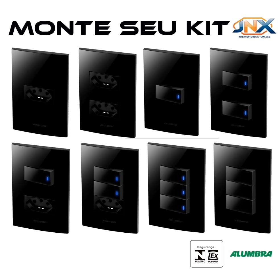 Tomada Interruptor Alumbra Inova Black Piano Linha Completa