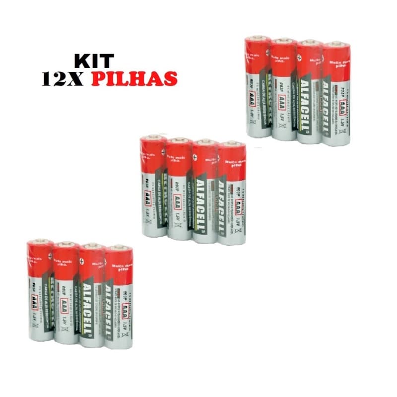 Kit 3 Cartelas PIlhas AAA Alfacell Palito Super Hyper  Cartelas C/ 4 Unidades