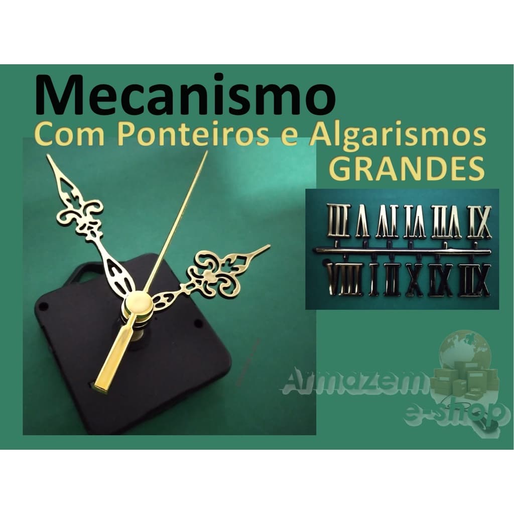 Kit com 3 Maquinas De Relógio  22mm + Numeros Romanos + Ponteiros Dourados