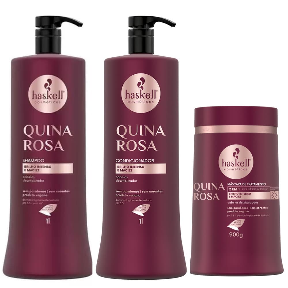 Kit Haskell Quina Rosa Shampoo 1L + Condicionador 1L + Máscara 900g