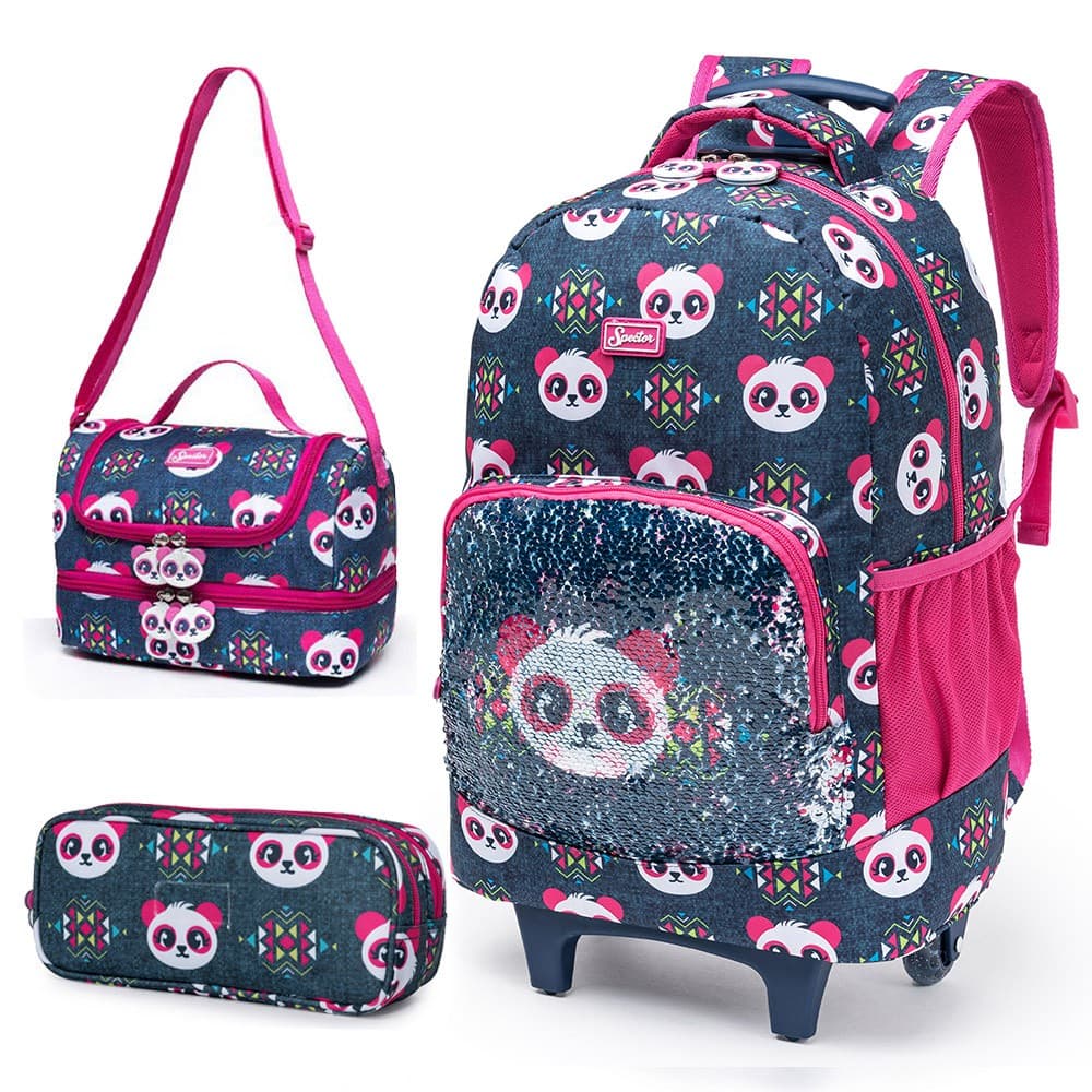 Kit Escolar Mochila Spector Estojo Lancheira Meninas Panda Resistente Original