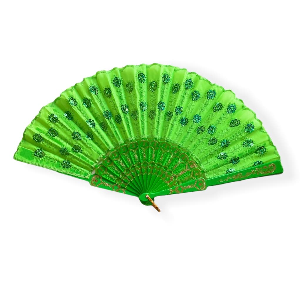 Leque Bordado Paetê Luxo Verde Pomba Gira Cigana