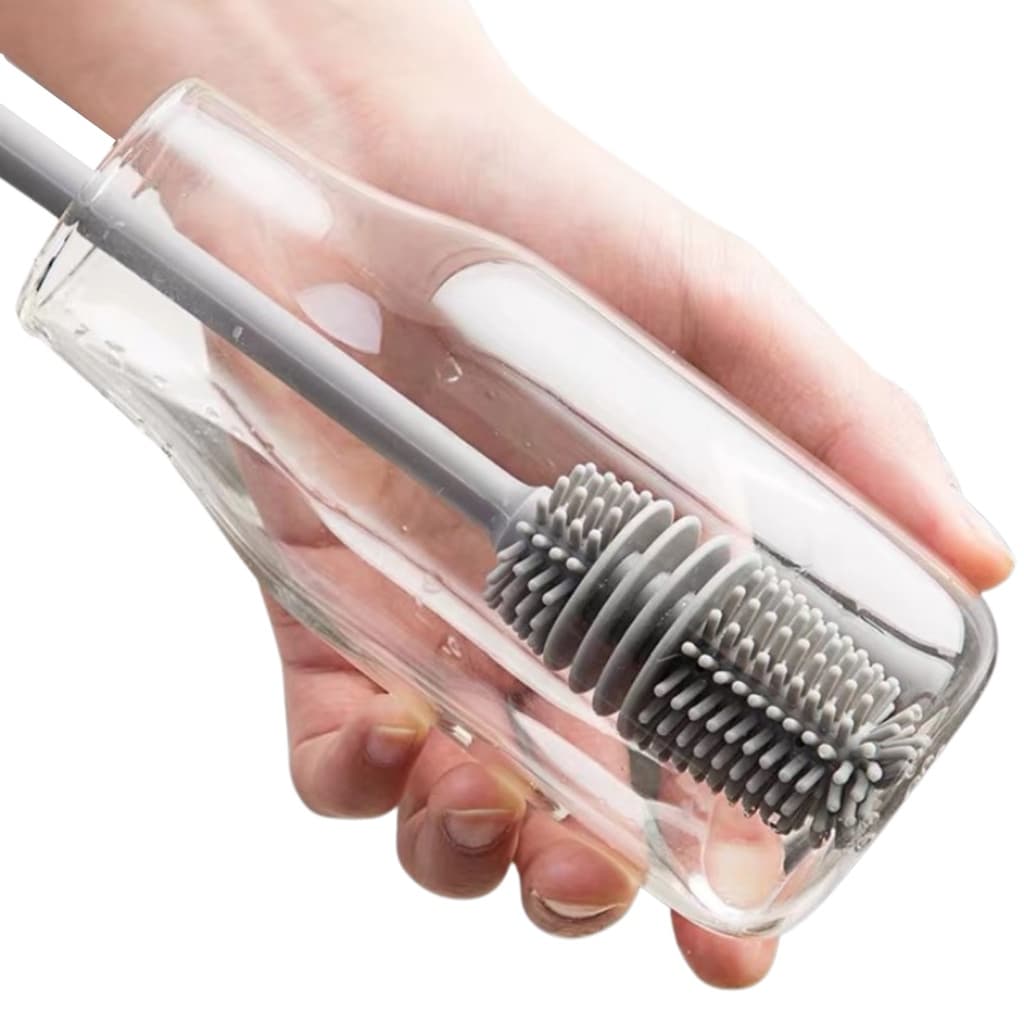Escova De Lavar Garrafa Mamadeira Copo Taça Silicone