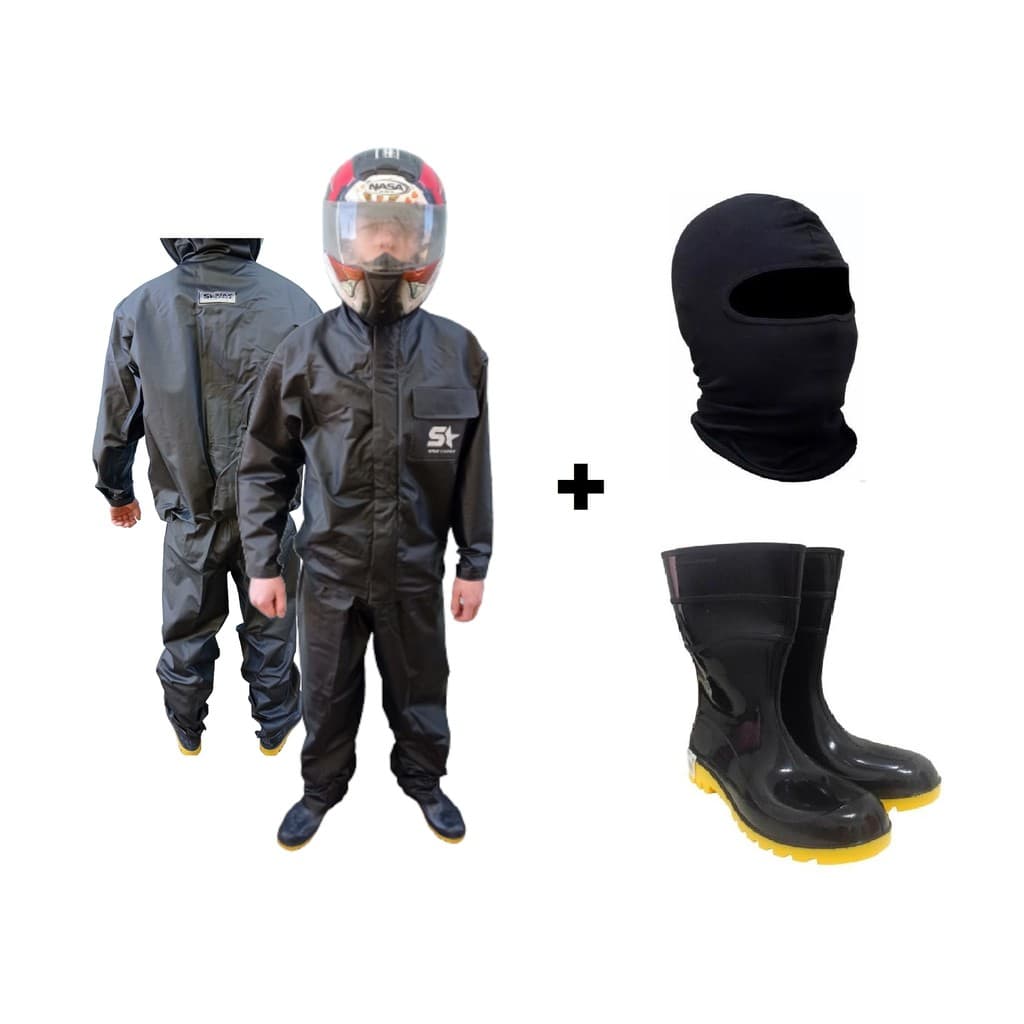 Capa De Chuva Conjunto Calça Jaqueta Impermeavel Luxo Pvc Com Bolso Moto/Motoboy/Motoqueiro+ Bota Borracha + Touca Ninja