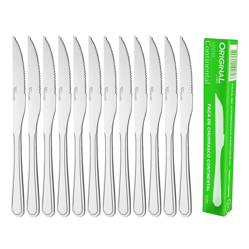Jogo 12 Faca Churrasco Mesa Restaurante Buffet Premium Conjunto Aço Inox Continental Original Line
