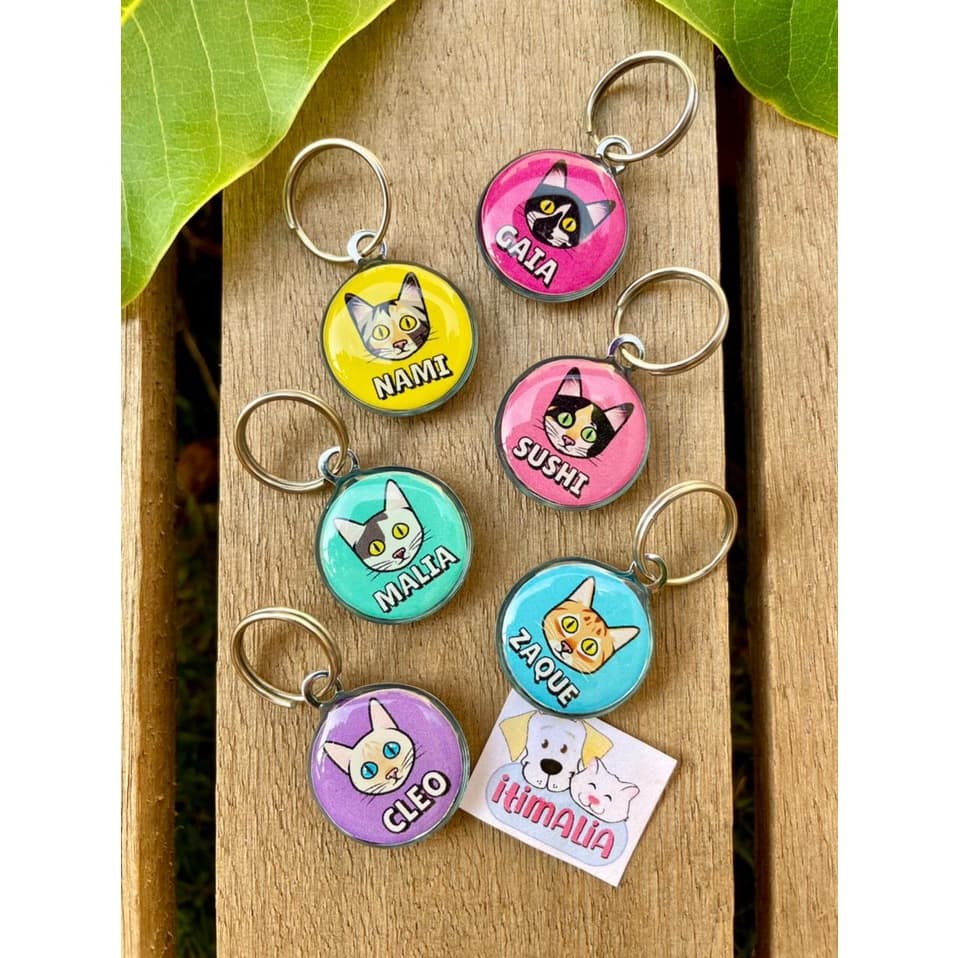 Plaquinha de Identificação Pet - TAG MINI - Com Desenho do Seu Pet (INFORMAR A COR NO CHAT)