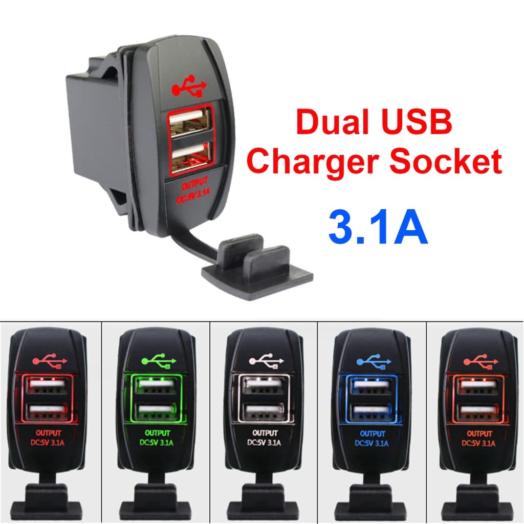 Adaptador De Carregador USB Duplo Para Carro 12V/24V 5V 3.1A Tomada De Saída De Energia Led À Prova De Pó iPhone Xiaomi Redmi Samsung Motocicleta RV
