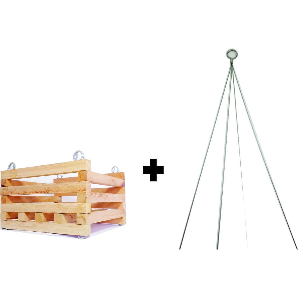 Cachepots De Madeira Rústica 15x15cm Kit C/ 6 + Hastes