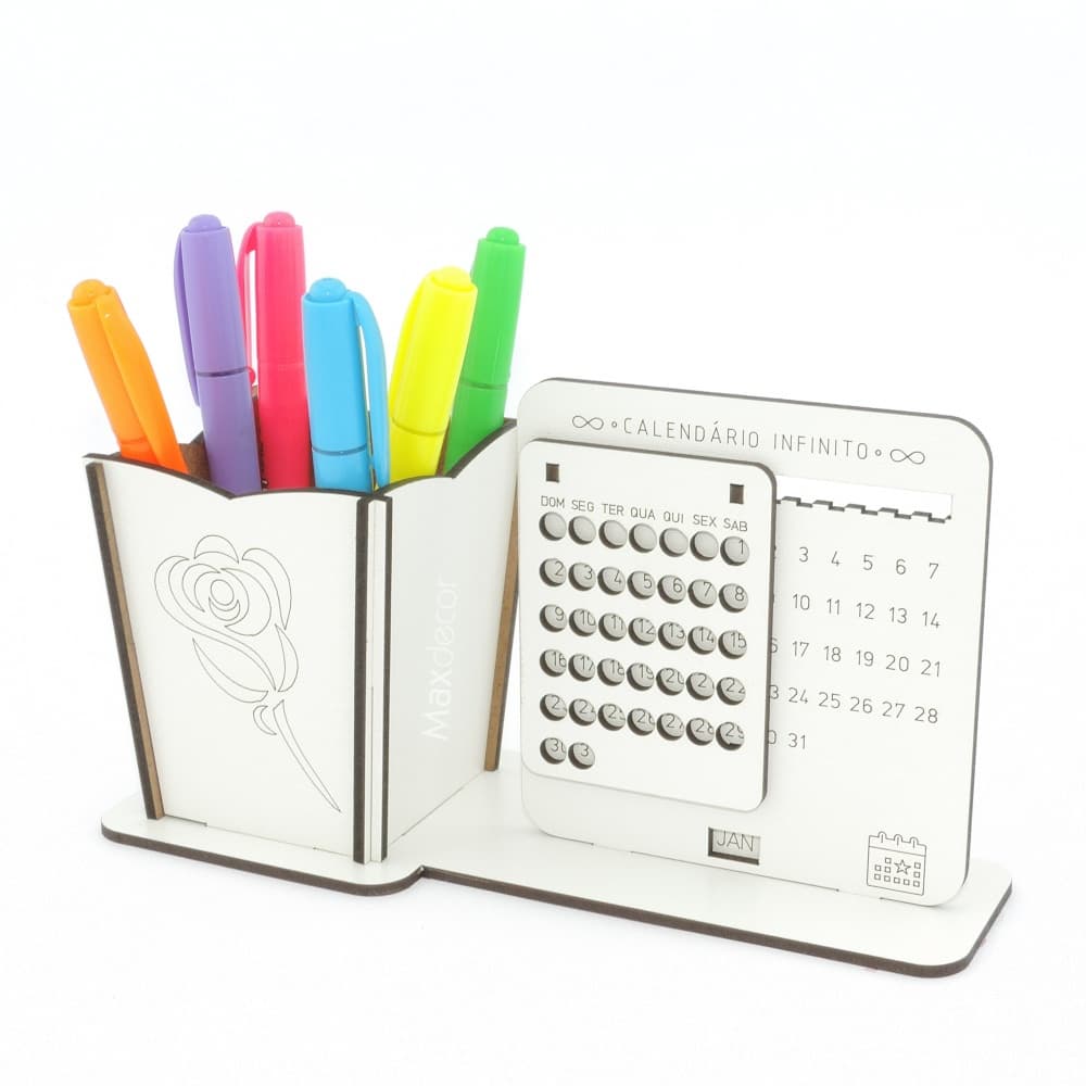 5 Calendário Infinito e Porta Lápis Personalizado Mdf - Outubro Rosa
