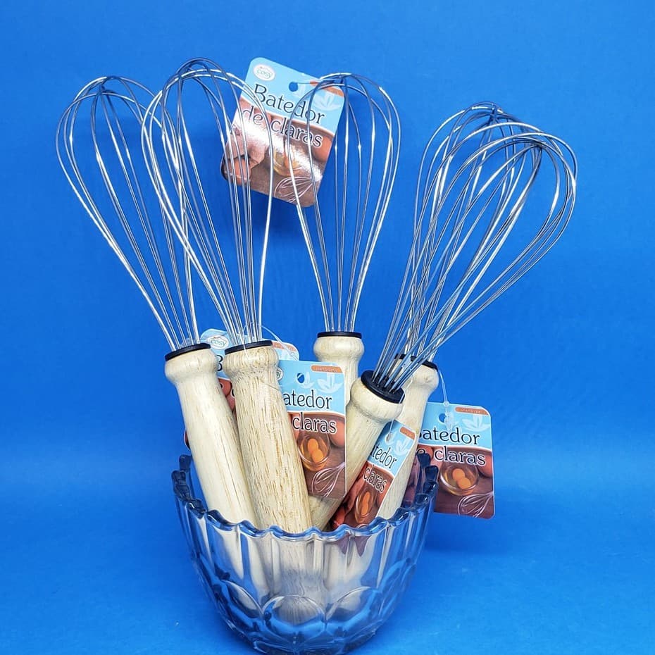 Batedor de Claras- Batedor de Ovos - Fouet - Batedor de Ovos cabo de Madeira -24 cm