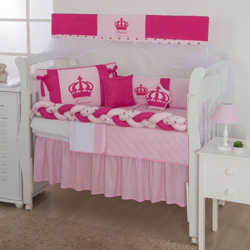 Kit Protetor Berço Princesa Imperial Menina Bebê Com Saia