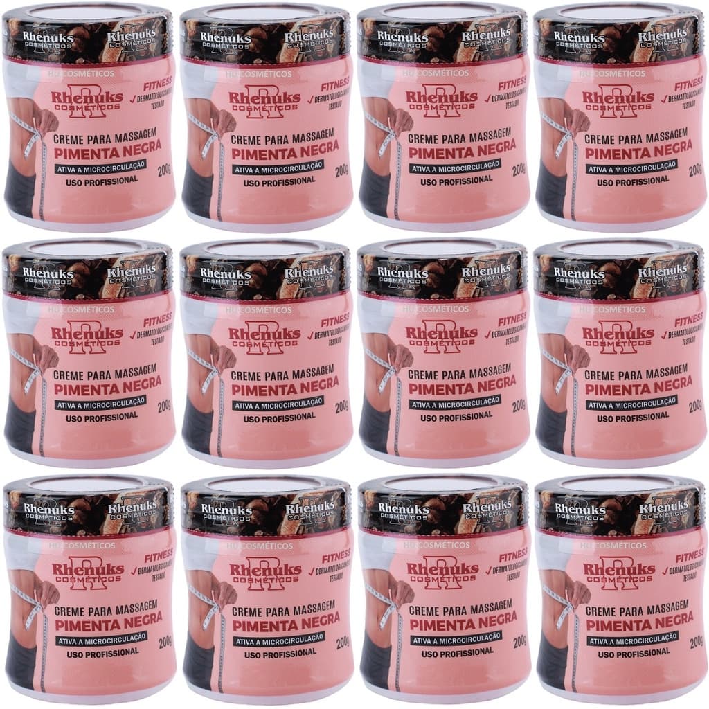 Kit 12 Gel Massageador Pimenta Negra Redutor de Medidas Termo Ativo 200g - Rhenuks